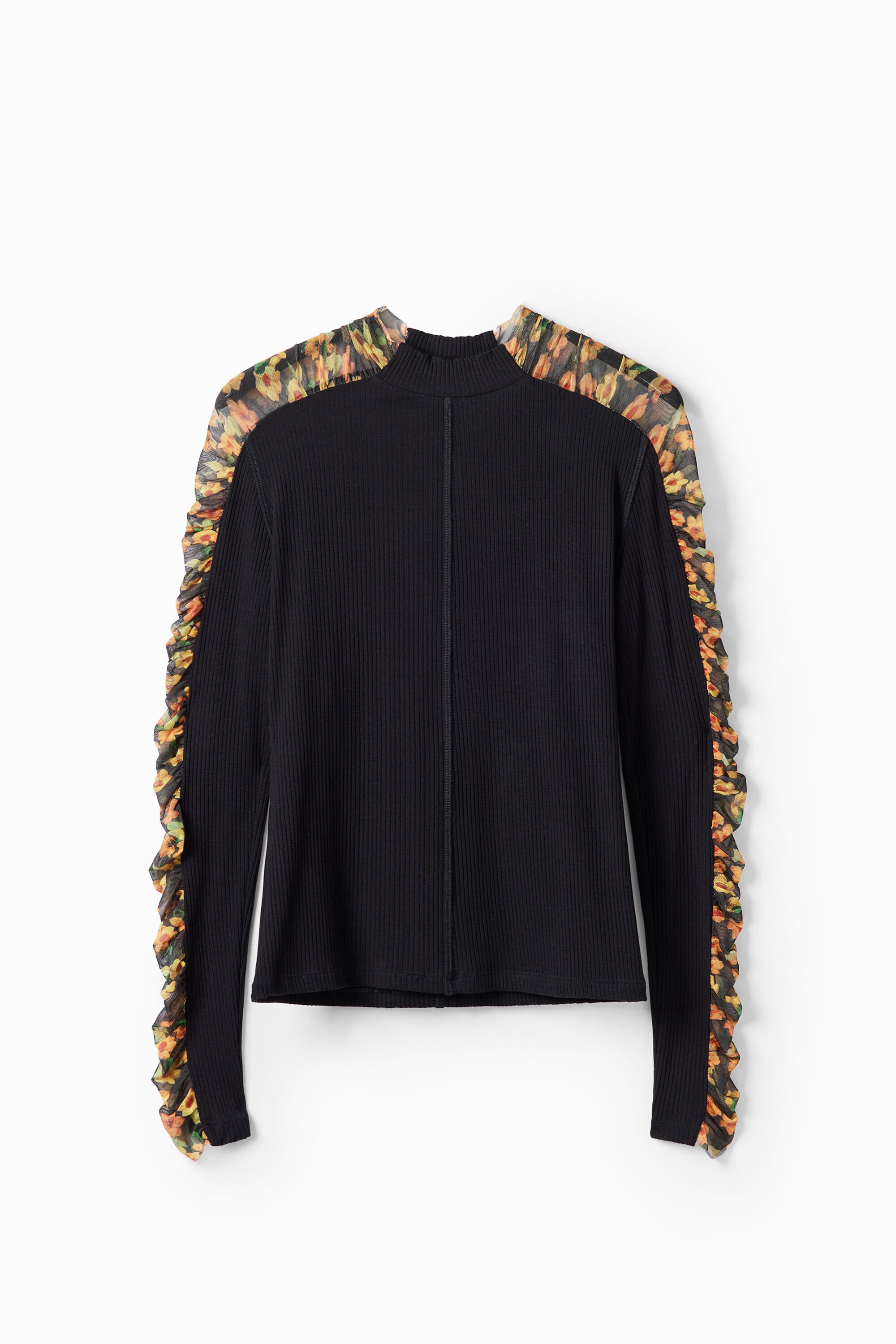 Geripptes Shirt Blumen Tüll