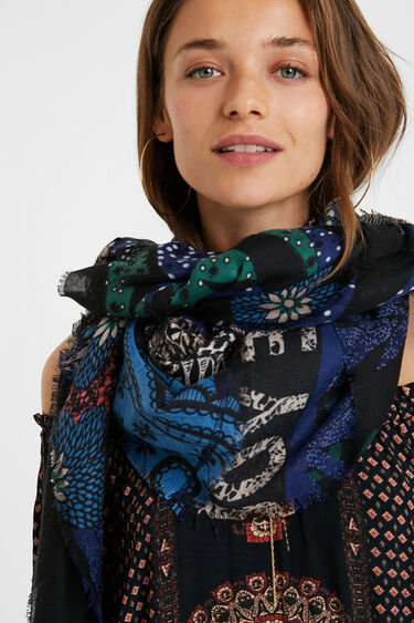 floral and lettering foulard |