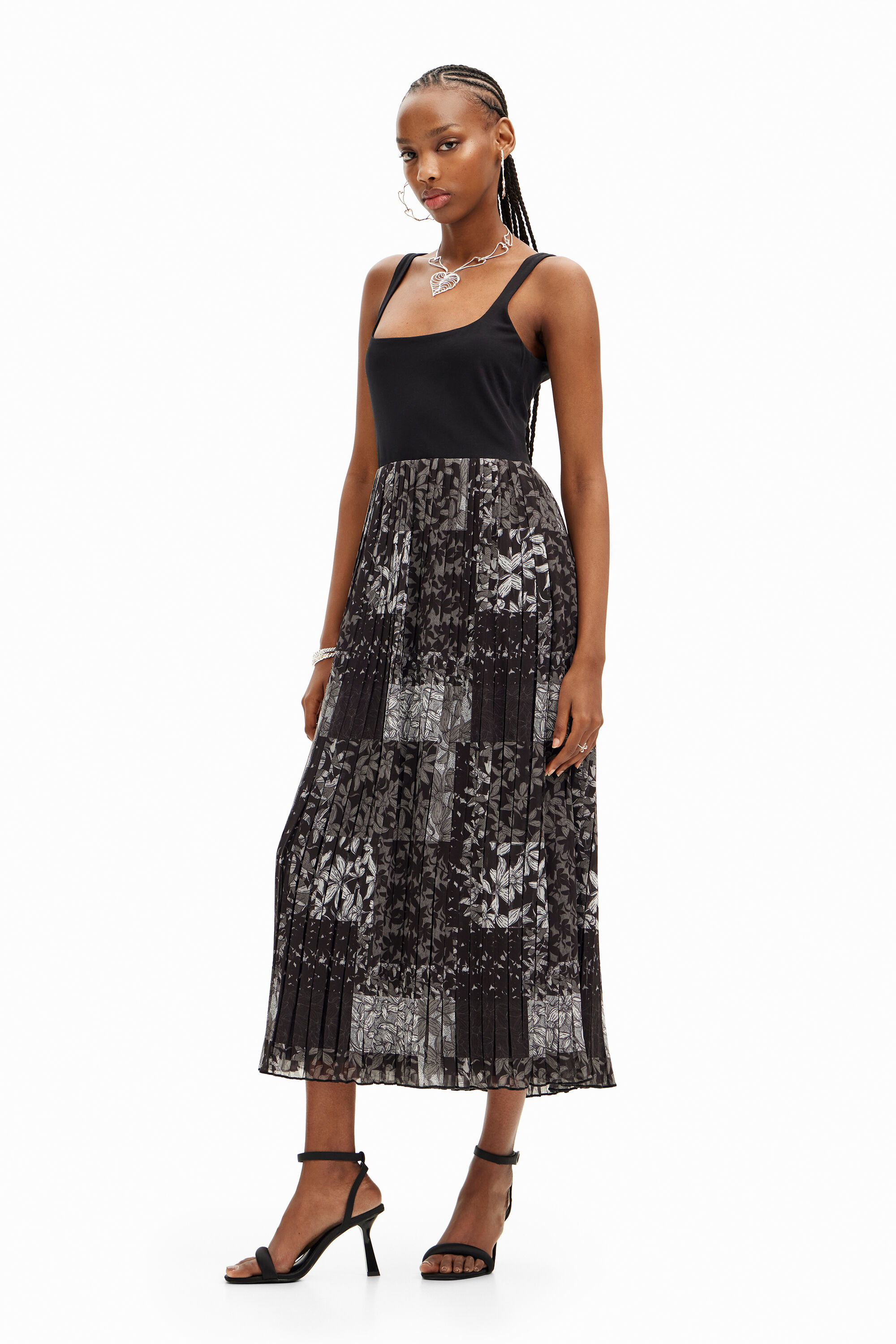 Desigual Pleated combination midi dress