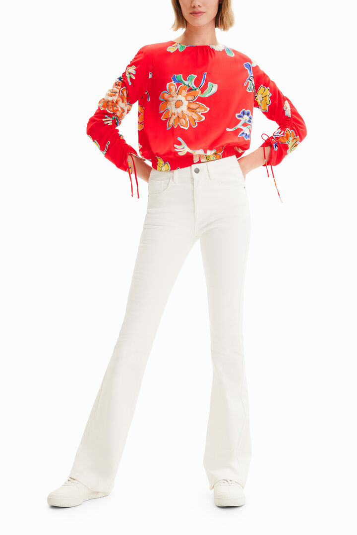 Short gathered floral blouse | Desigual