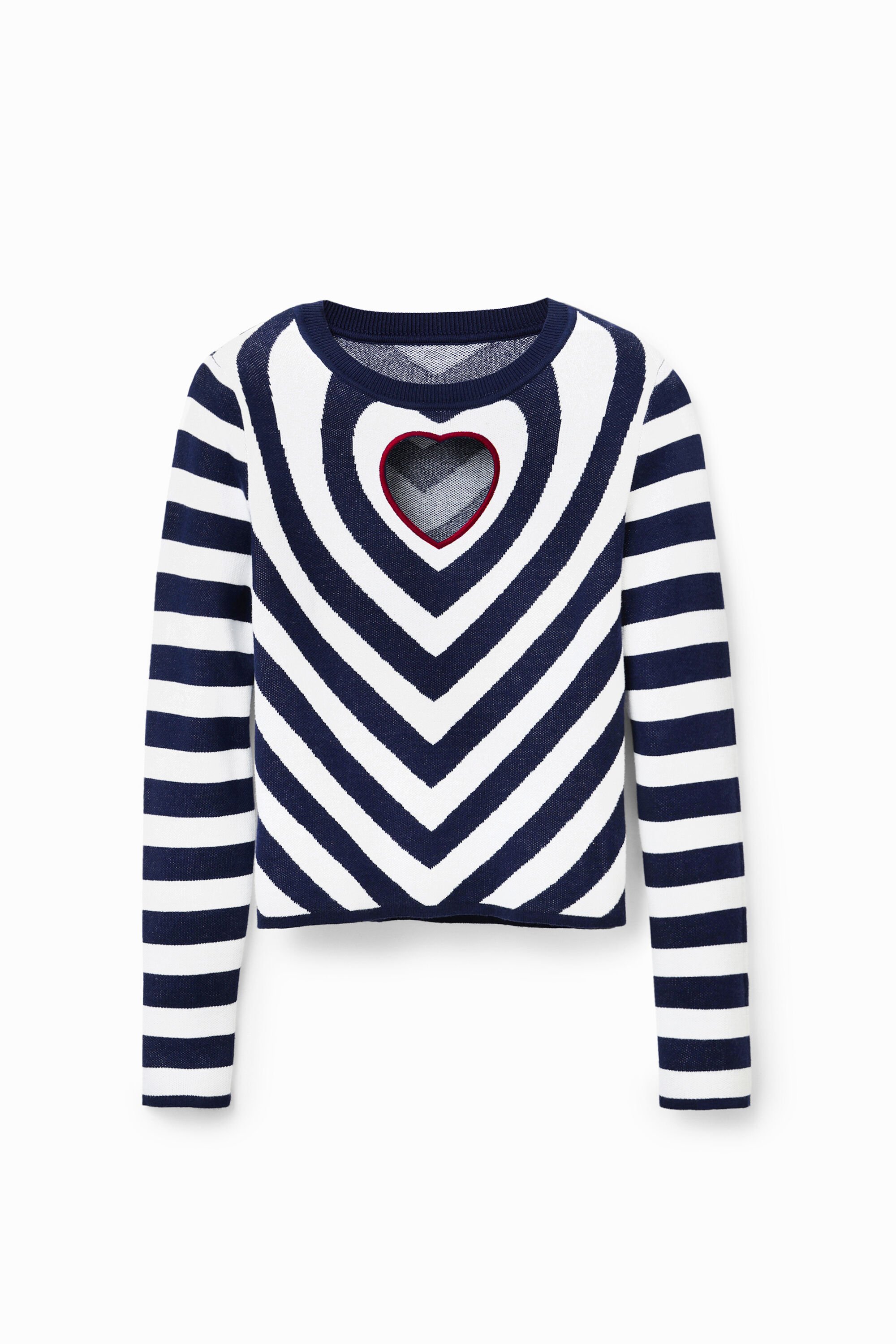 Desigual Striped Heart Cut-out Pullover In Blue