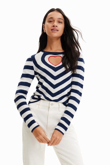 Striped heart cut-out pullover