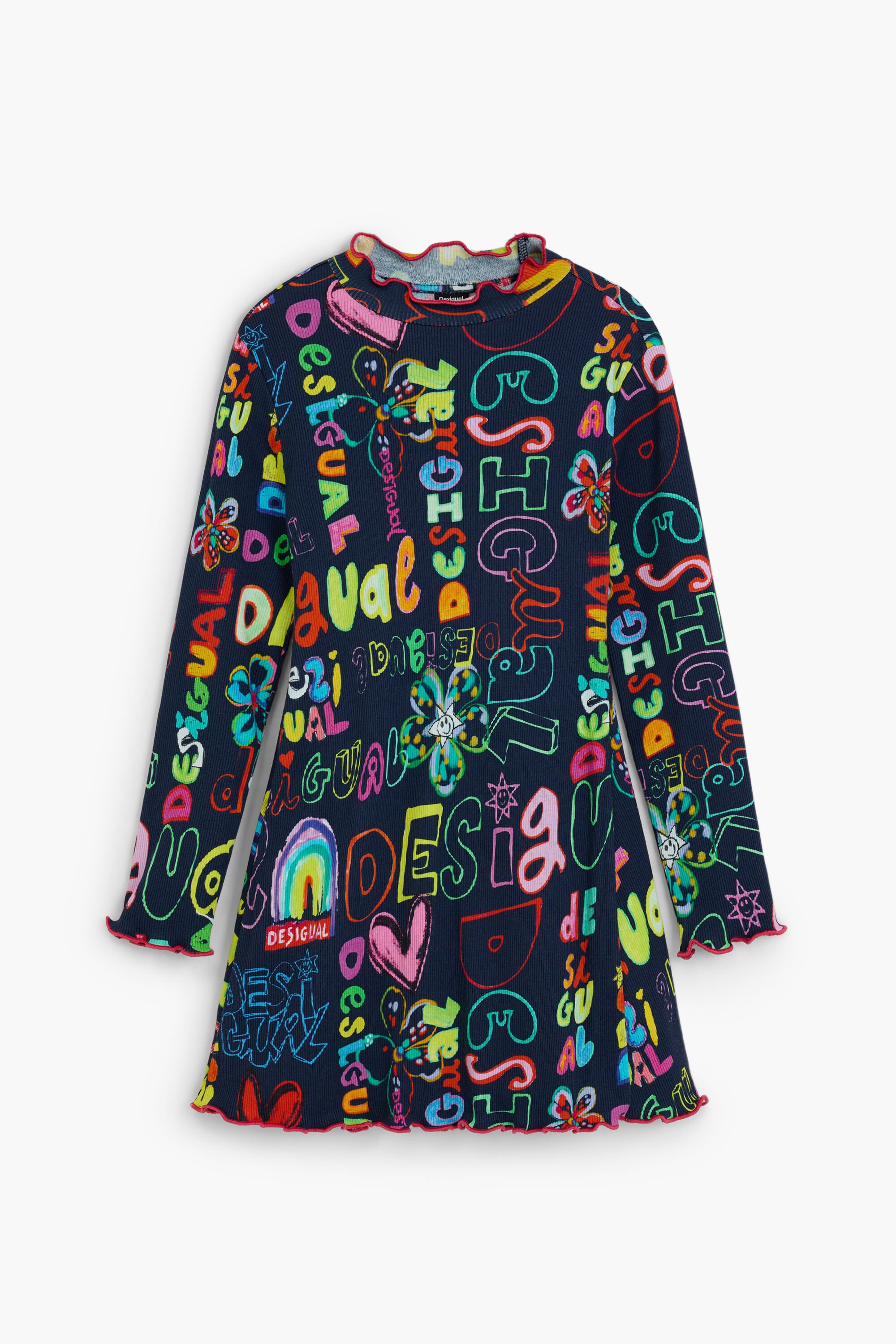 Desigual Langarmjurk met lettering - BLUE