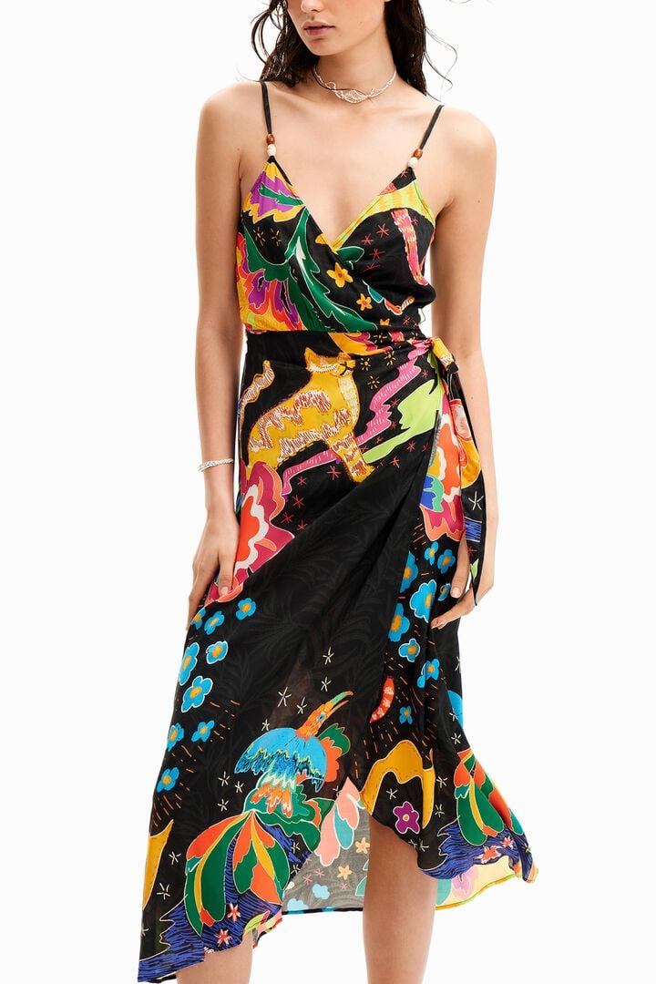 Jungle design wrap midi dress | Desigual