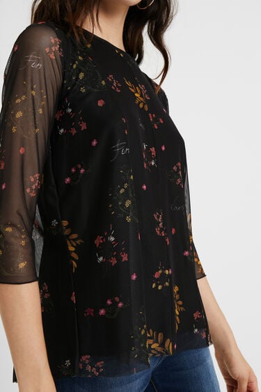 Floral T-shirt tulle sleeves | Desigual