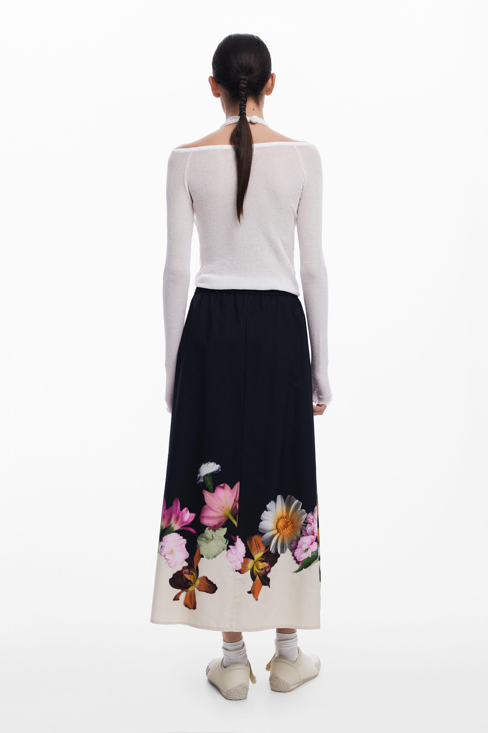 Desigual Floral Print Maxi Skirt In Black