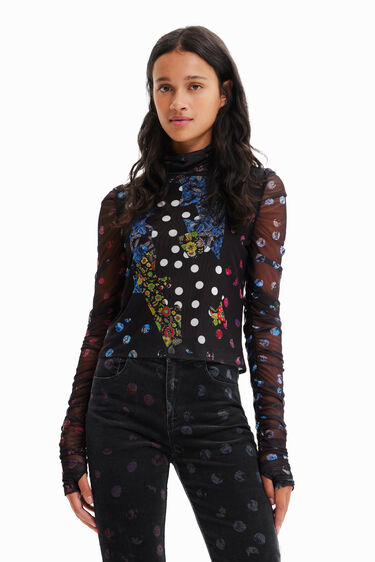 Tulle patchwork T-shirt with polka dots and flowers | Desigual