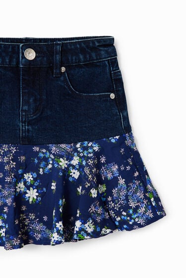 Floral ruffle denim mini skirt | Desigual