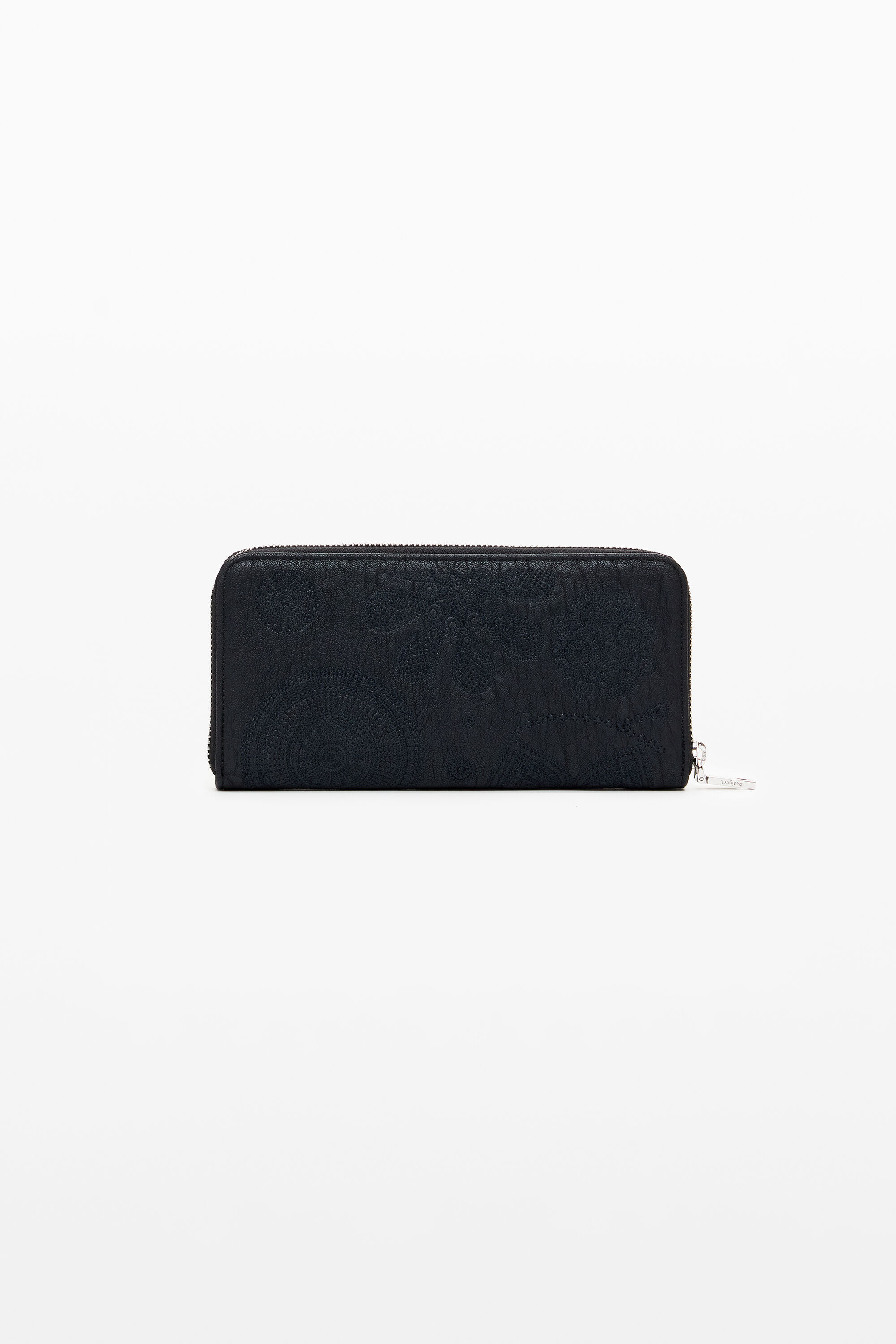 Desigual Large Wallet With Floral Embroidery In Black