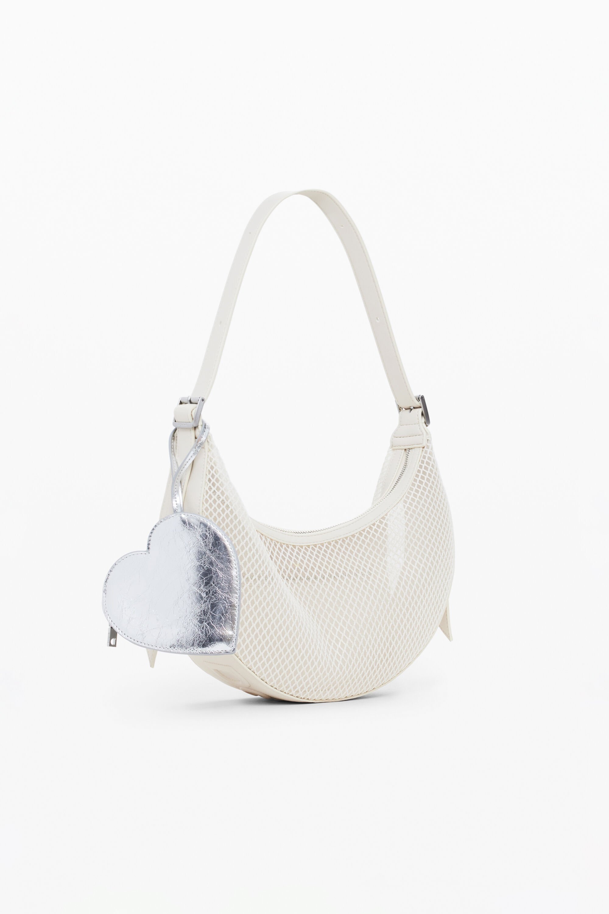 Desigual Fishnet Mesh Shoulder Bag In White
