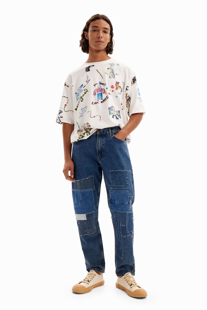Patchwork carrot jeans
