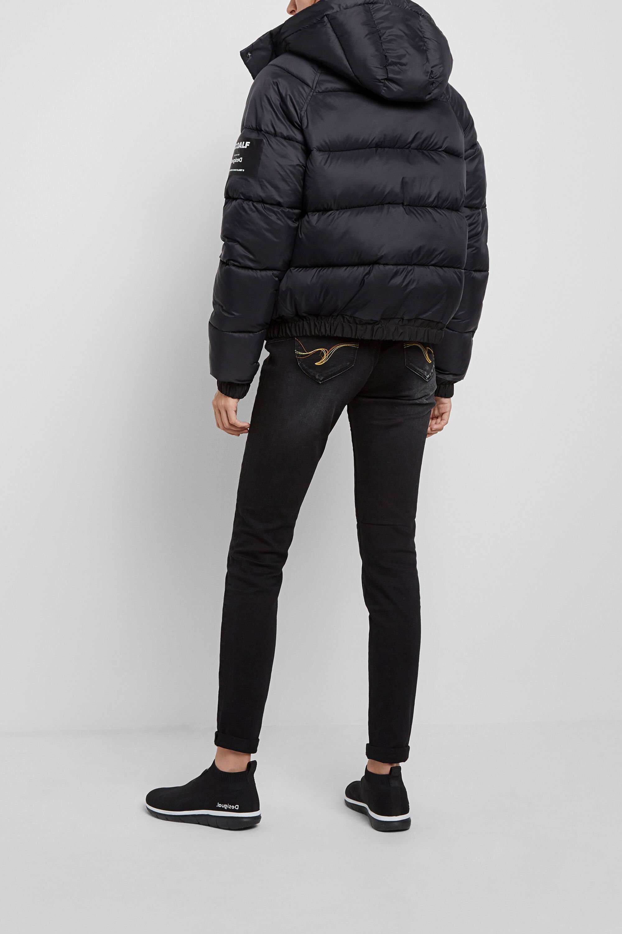 Short padded hooded jacket store