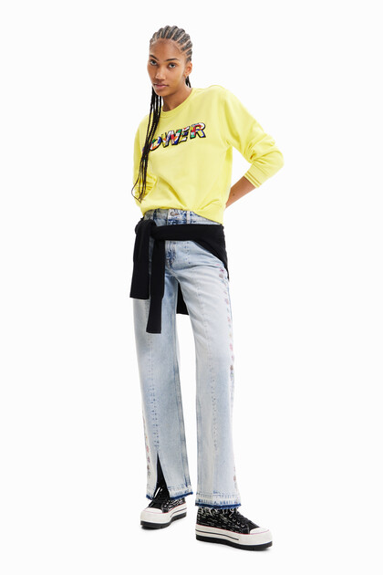 Širok rožast jeans