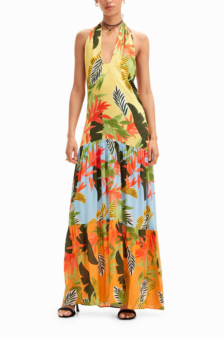 Tropical halter neck maxi dress | Desigual