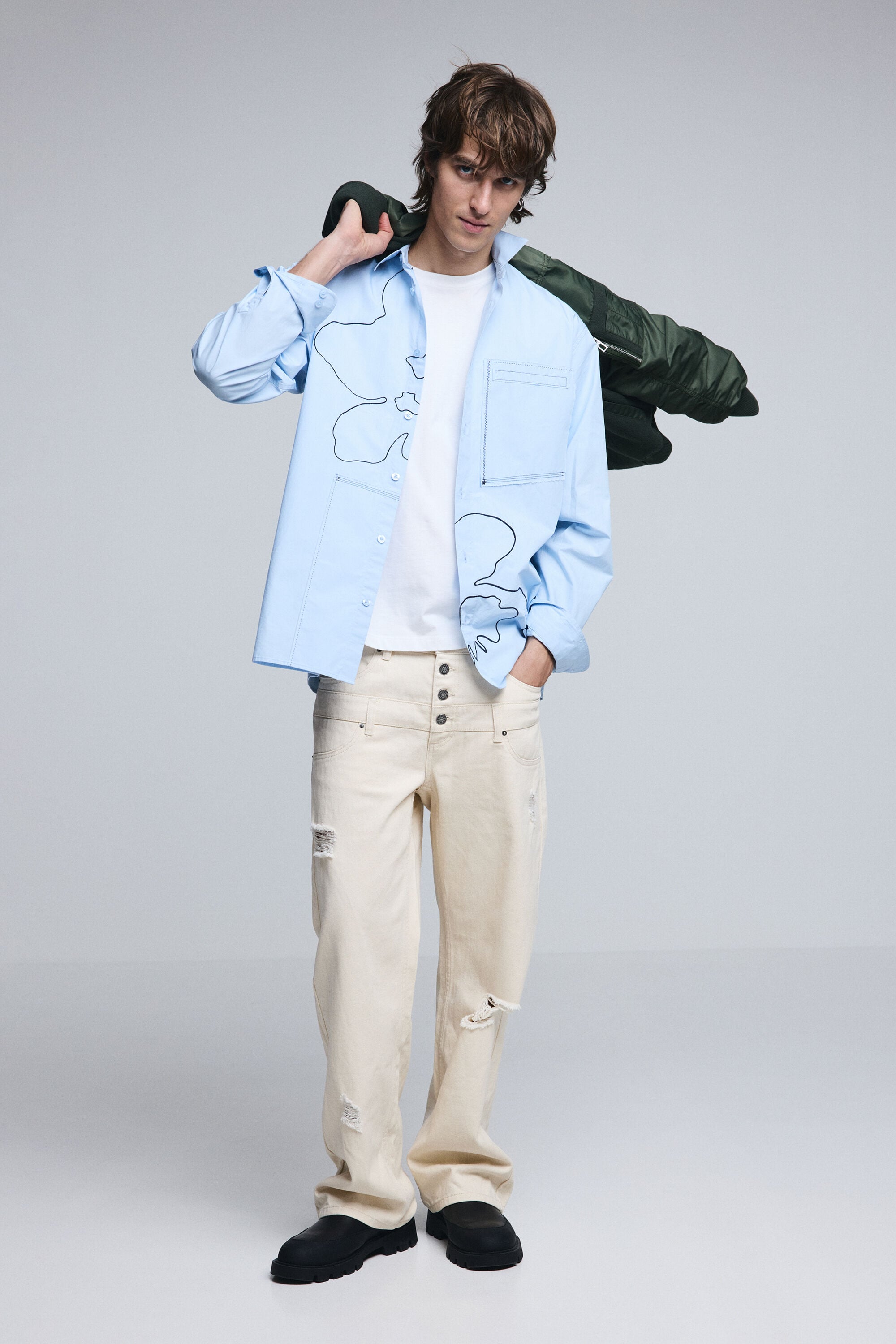 刺しゅうステッチのシャツ 青 メンズ I Desigual.com