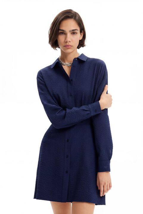 SHORT TEXTURED SHIRT DRESS