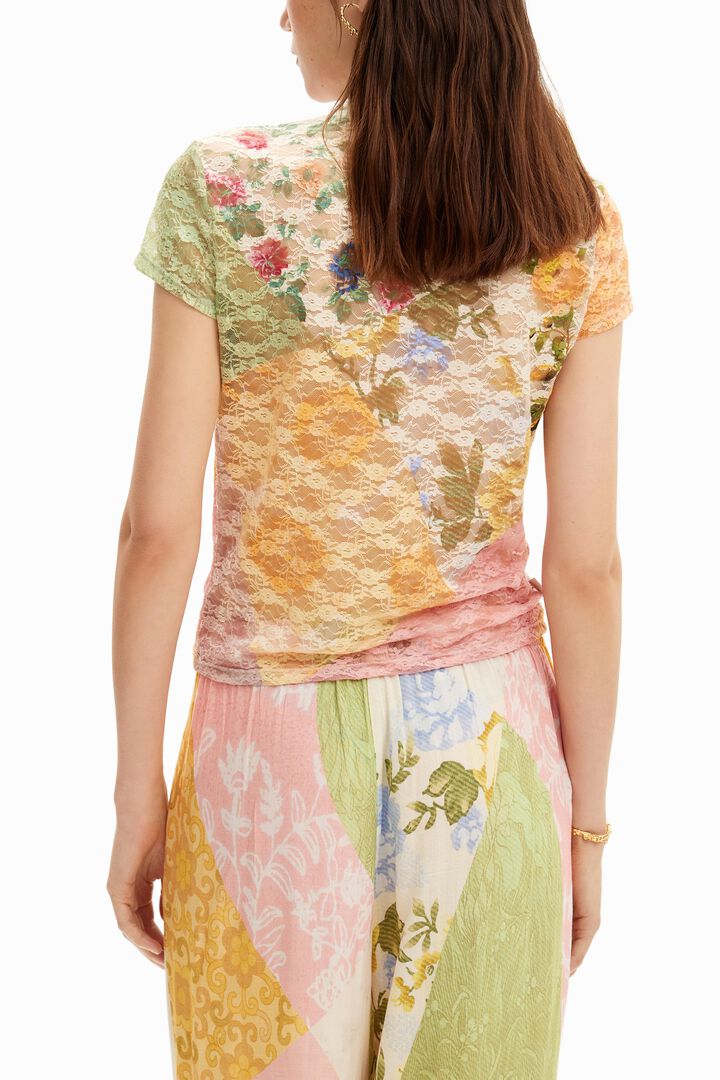Lace T-shirt with floral pattern
