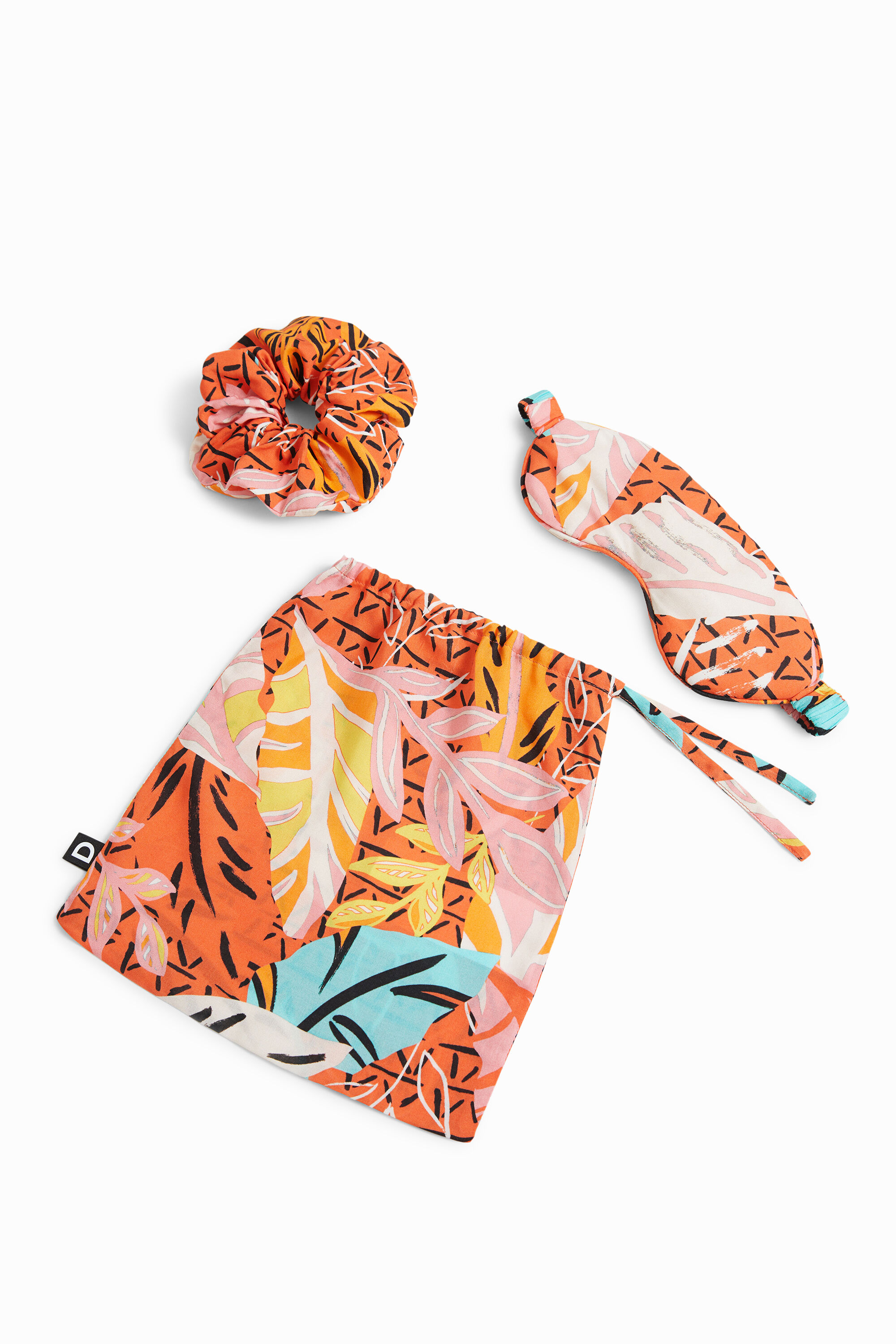 Desigual, Pack aus Schlafmaske und Haargummi mit Muster, Viskose, Orange, U