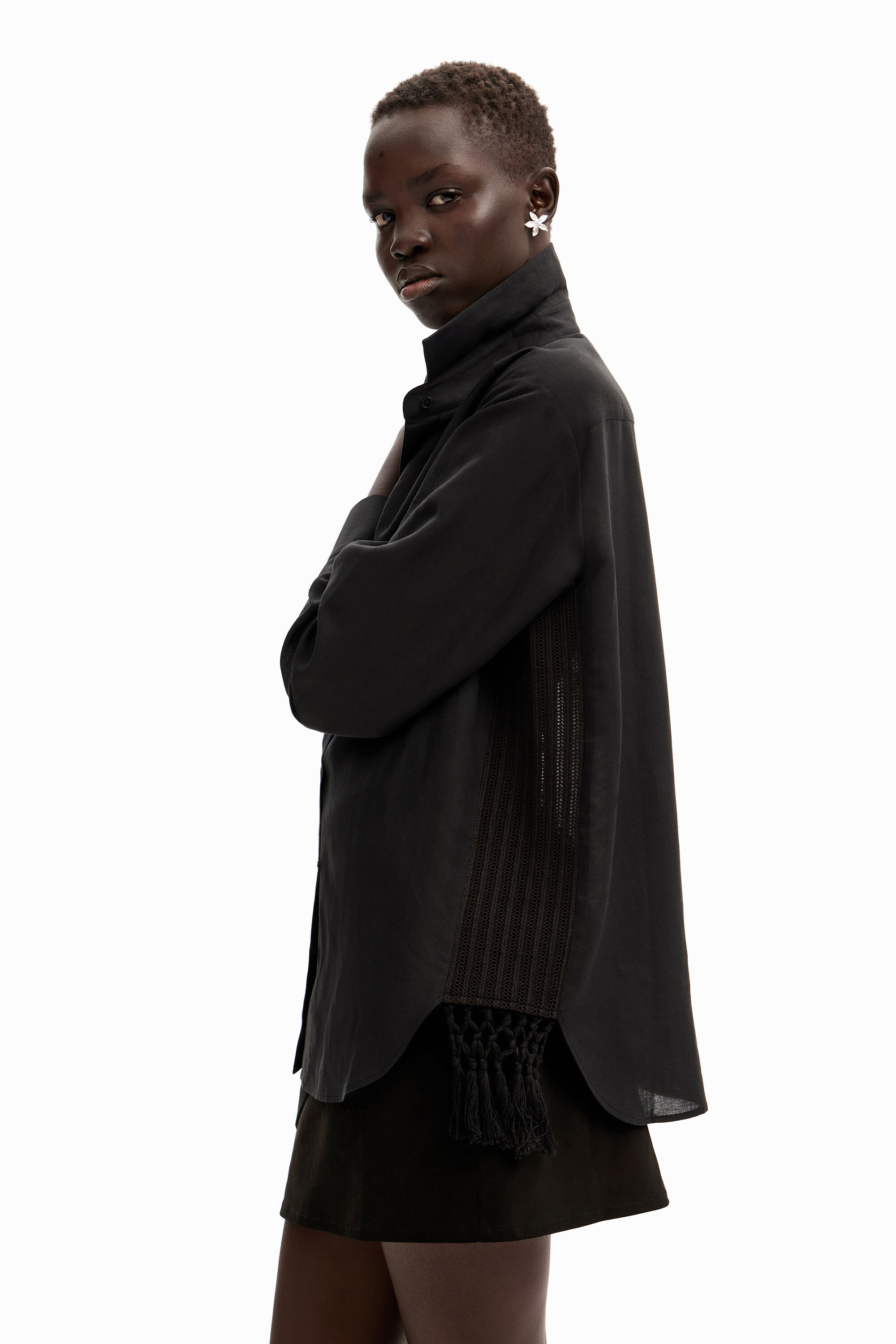 Desigual Oversize Macramé Shirt In Black