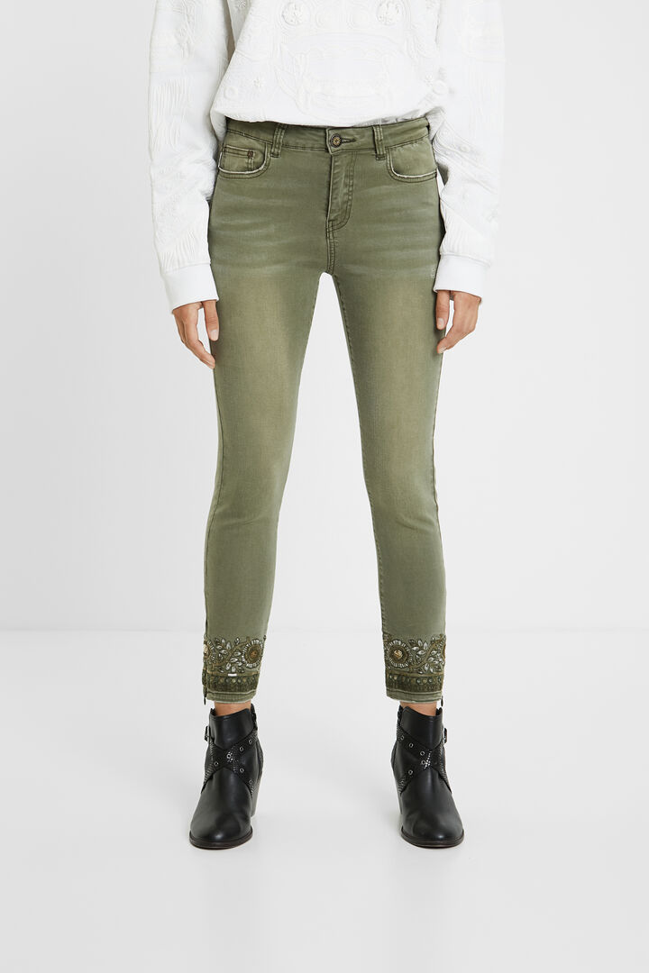 Pantalón vaquero skinny bordado floral | Desigual