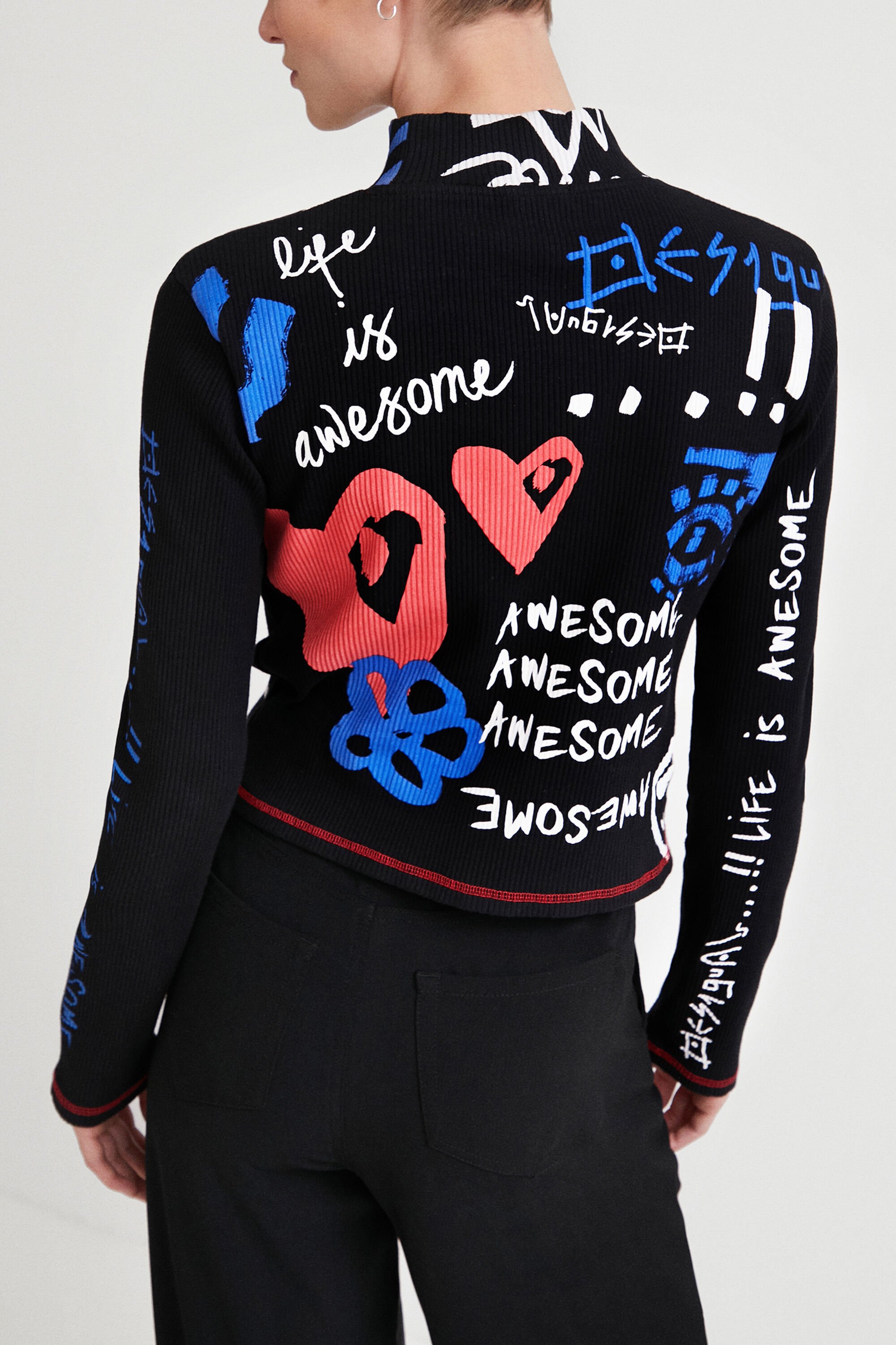 デシグアル Desigual Life is awesome メリヤス編みTシャツ （ホワイト） デシグアル Desigual Life is awesome メリヤス編みTシャツ