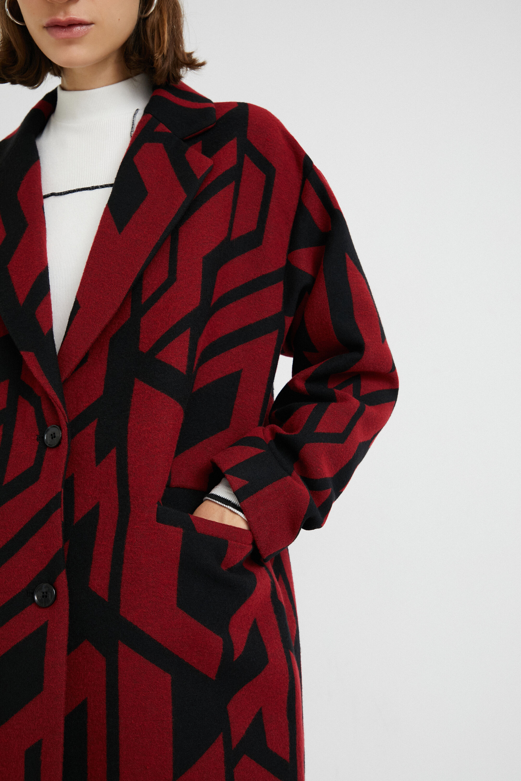 Oversized straight geometric coat Desigual