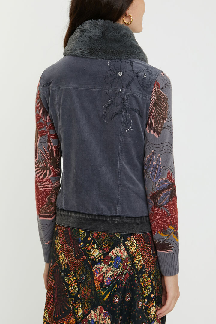 Veste bi-mati&egrave;re en velours c&ocirc;tel&eacute; fin col d&eacute;tachable | Desigual