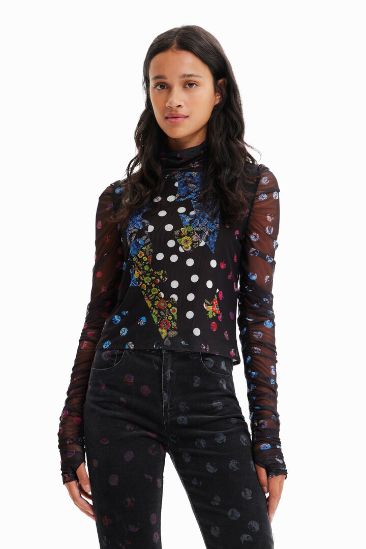 Camiseta tul patch lunares y flores | Desigual