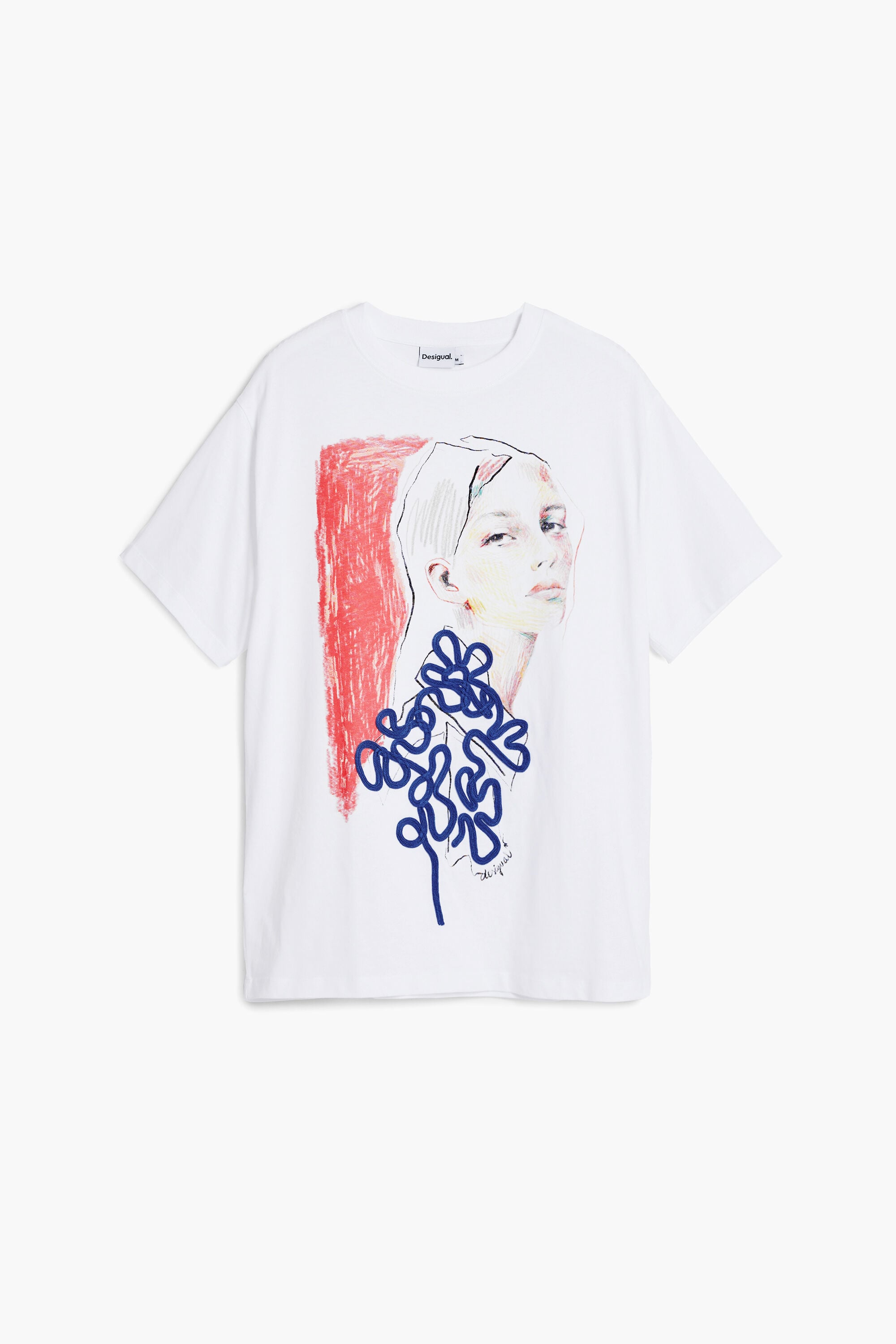 Camiseta cara flores, Algodon, Blanco,