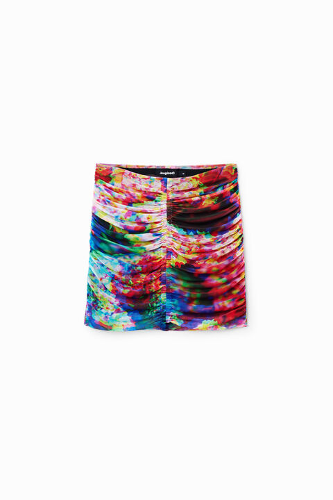 FLORAL RUCHED TULLE MINI SKIRT