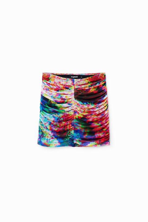 FLORAL RUCHED TULLE MINI SKIRT