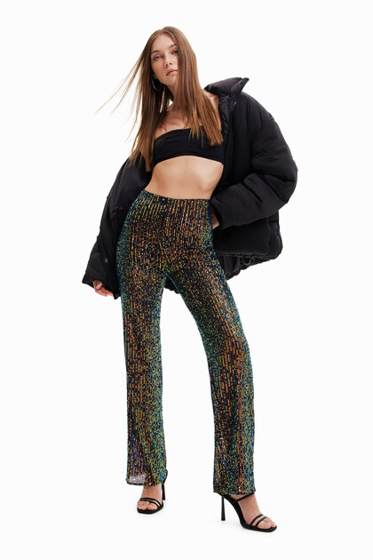 Sequin stretch trousers