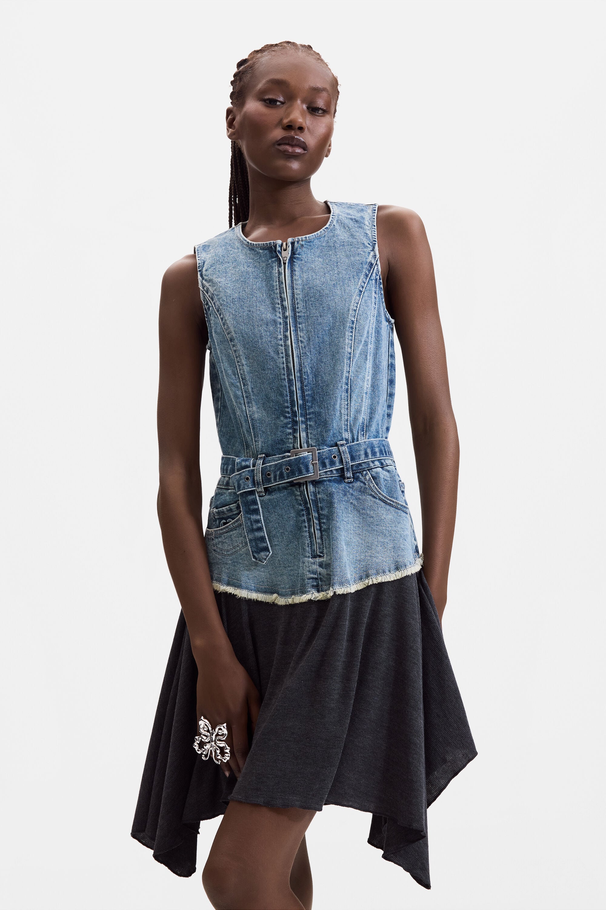 Sleeveless denim dress 100% cotton - BLUE - XL