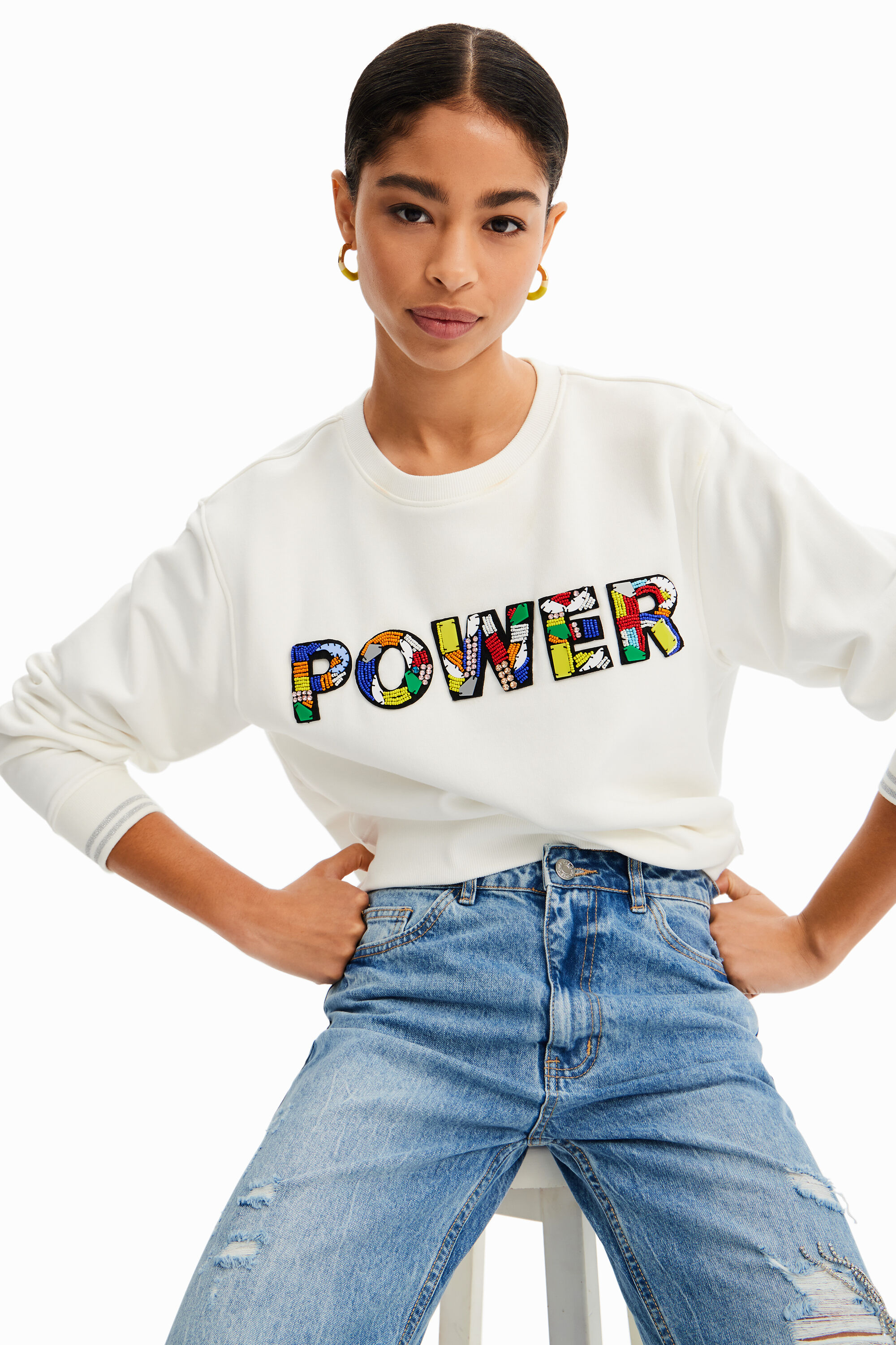 Desigual Power Patch Sweatshirt In White