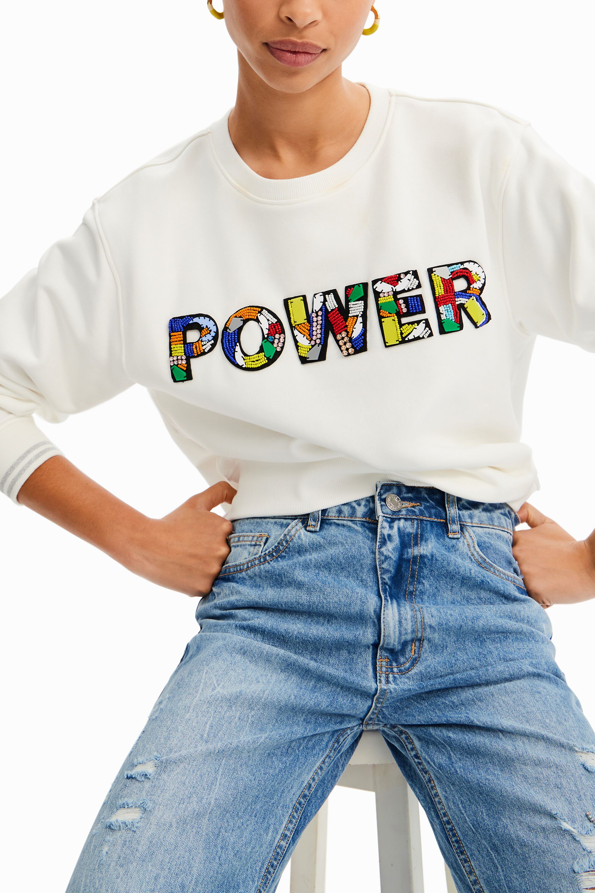 Desigual Power Patch Sweatshirt In White