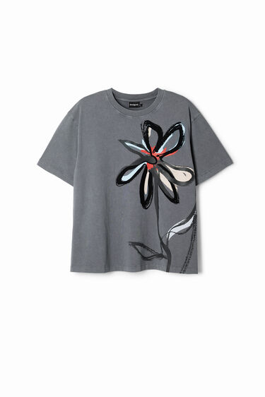 Camiseta desgastada con flor arty | Desigual