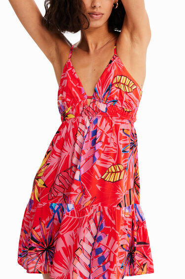 Vestido corto cut-outs tropical | Desigual