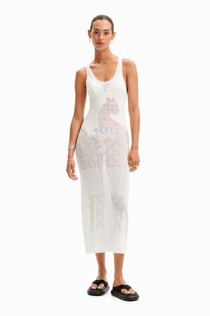 Vestido midi tirantes calado | Desigual