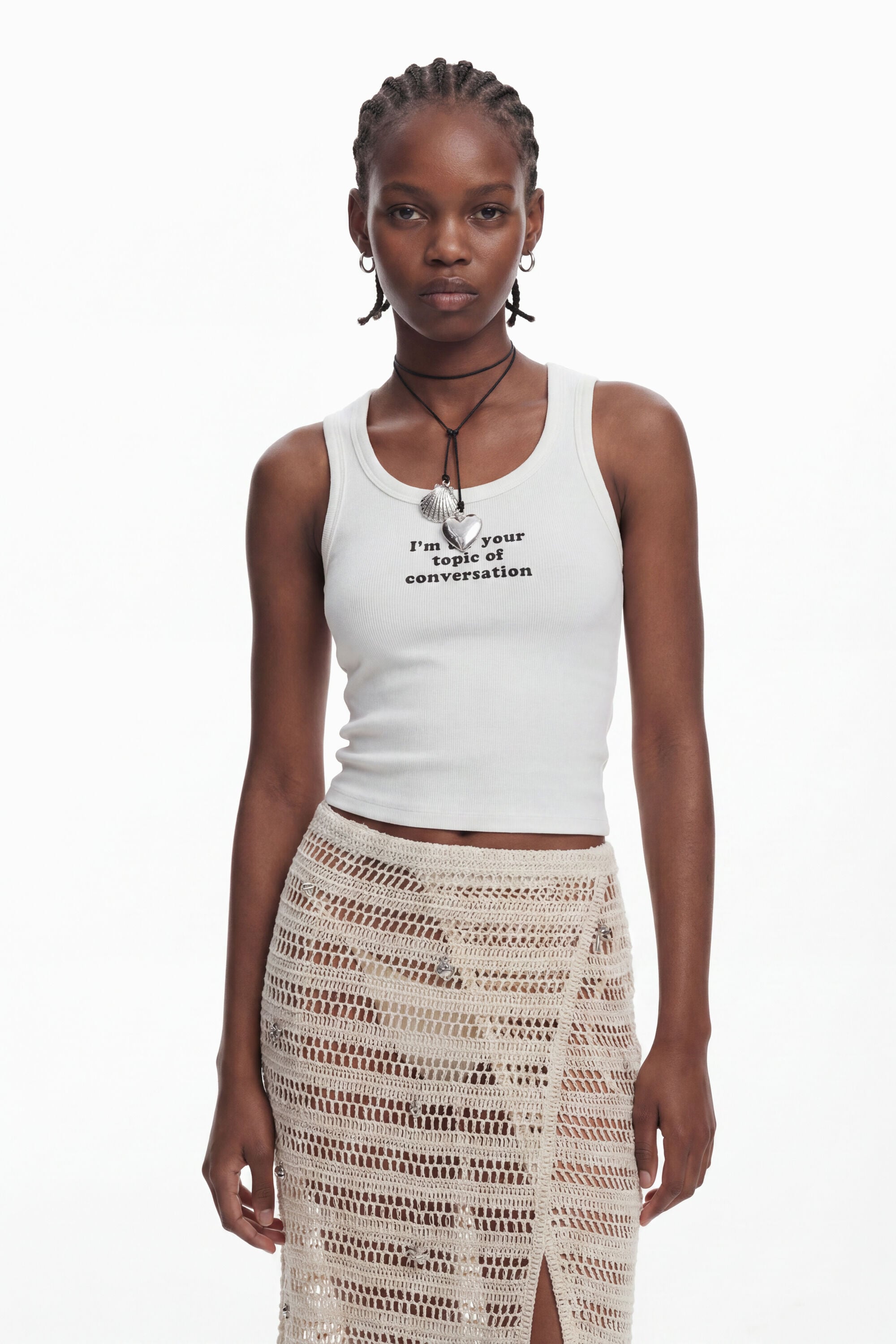 Desigual, Mouwloos T-shirt met tekst, Dames, Viscose, Wit, M