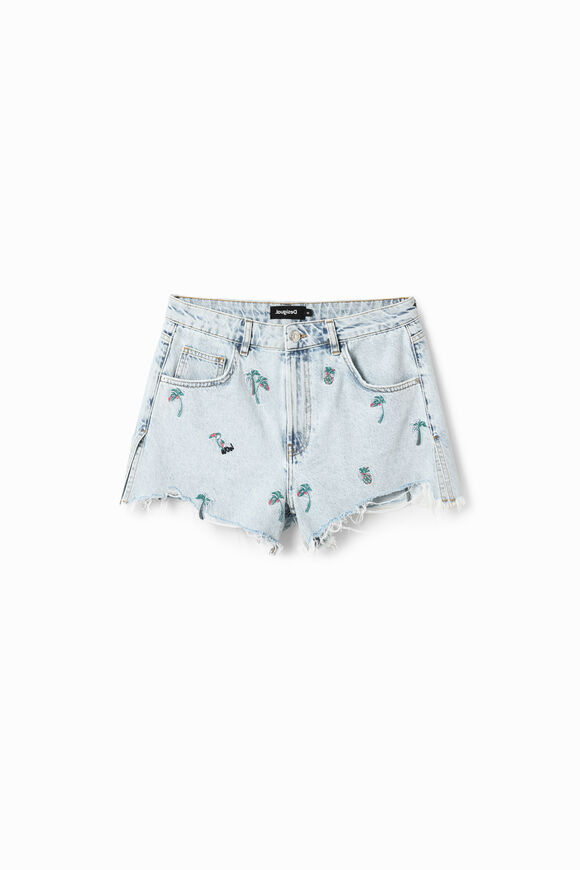 Short en jean brodé