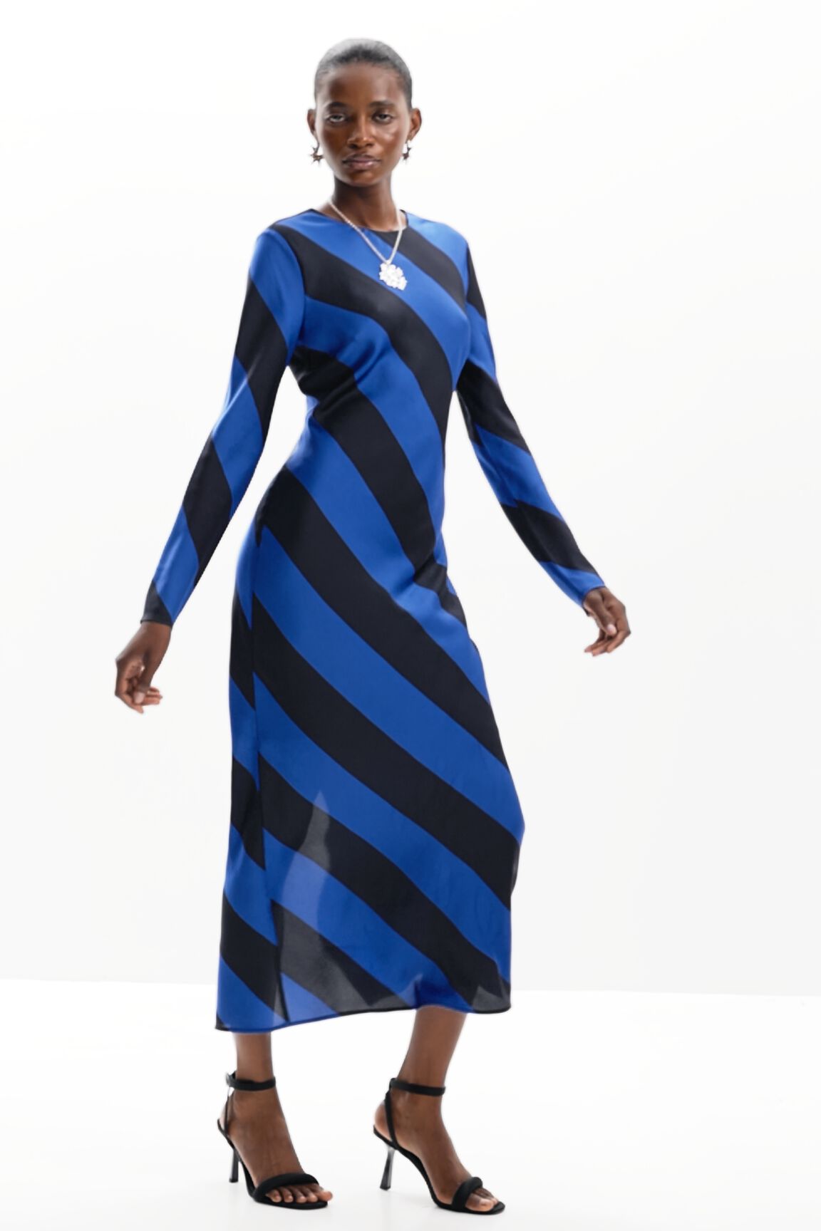 Blue and black striped dress cheap