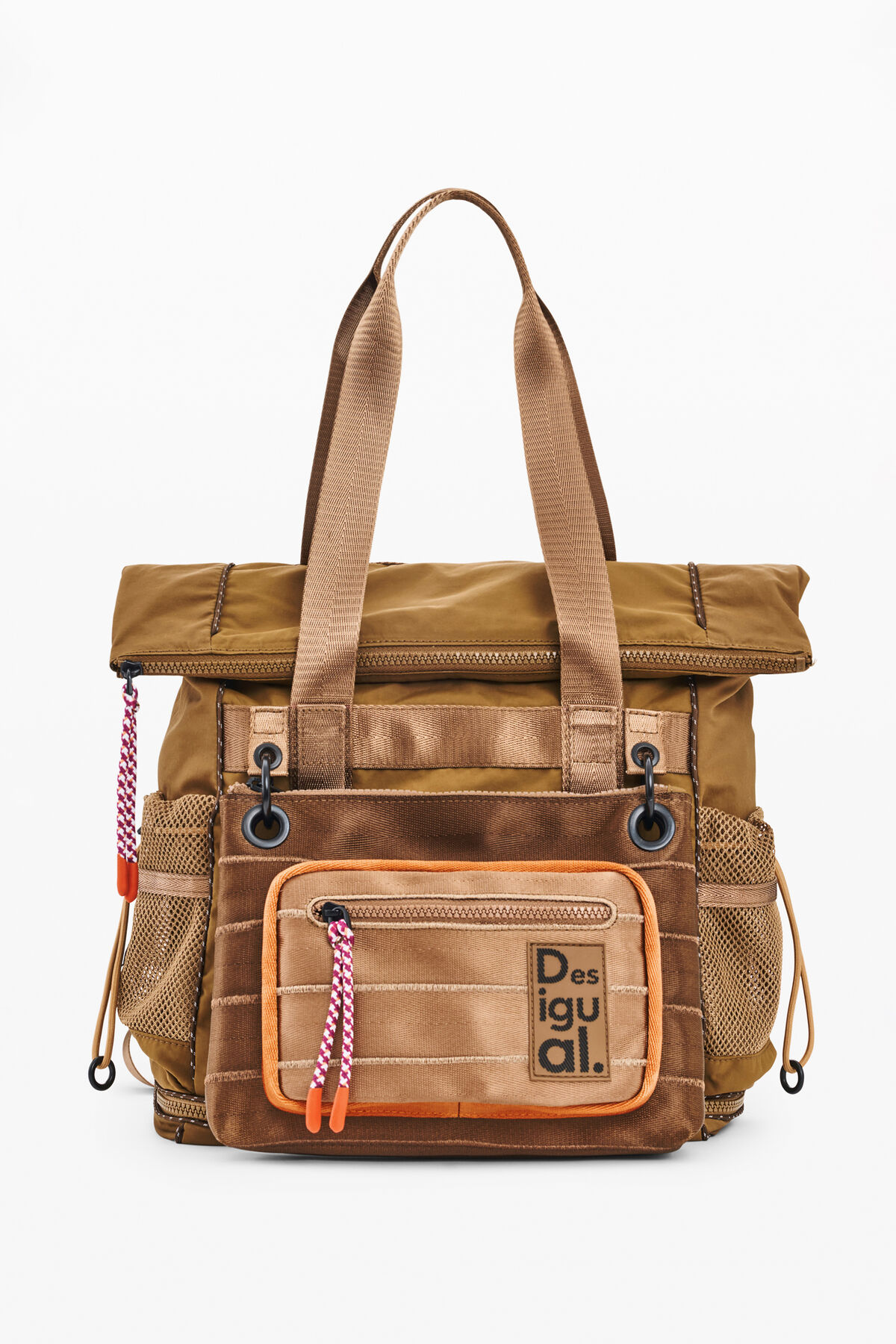 Desigual Brown Backpack with Brown Floral Appliqué desigual-BROWN-Shiny-Mini-  main image 4