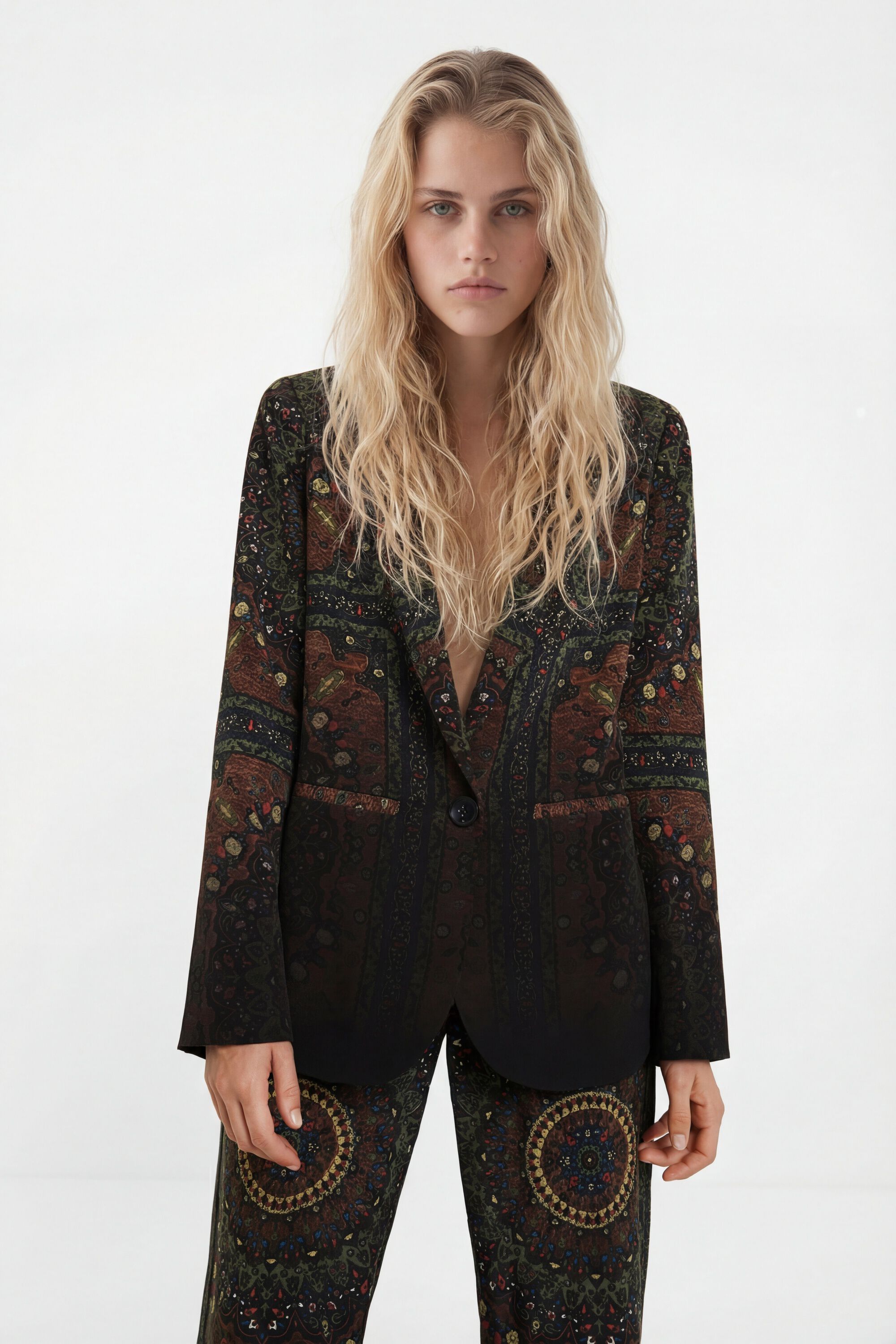 Desigual, Boho-Blazer mit Mandalas, Viskose, Braun, XL