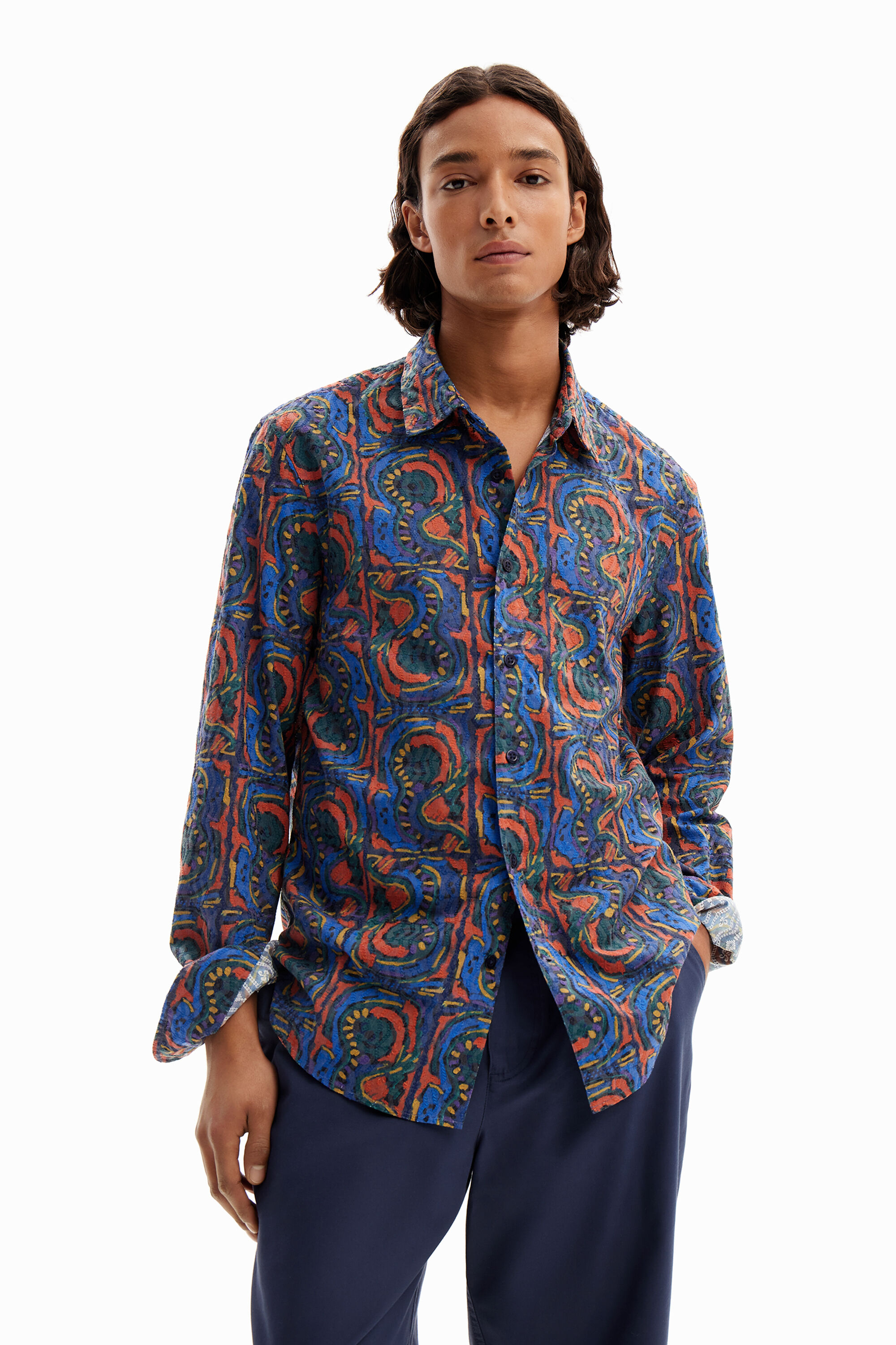Arty embroidered shirt - BLUE - XXL