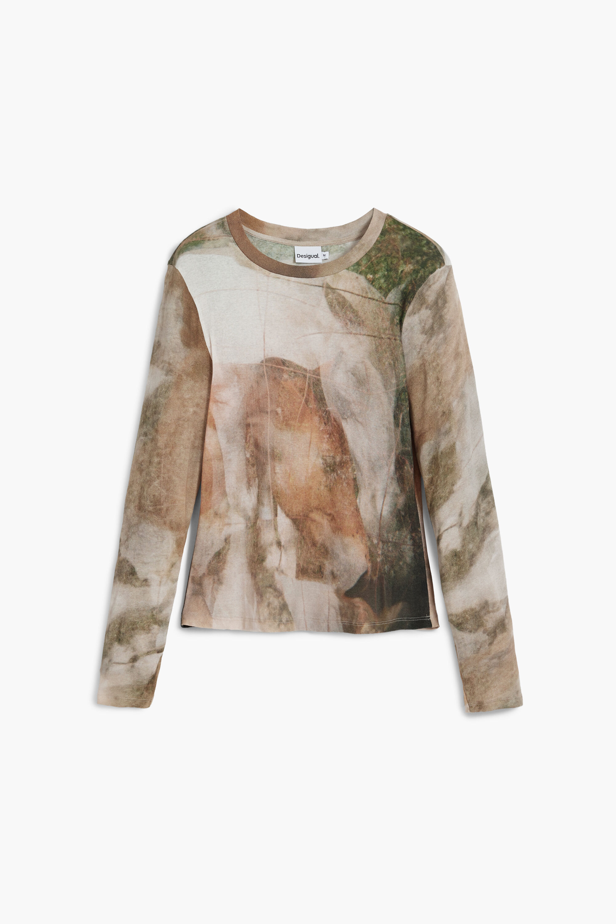 Desigual Mulher Marrom Camiseta De Gola Alta Cavalo, Algodão, Xl