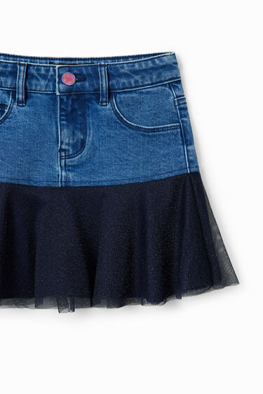 Glossy ruffle denim mini skirt | Desigual