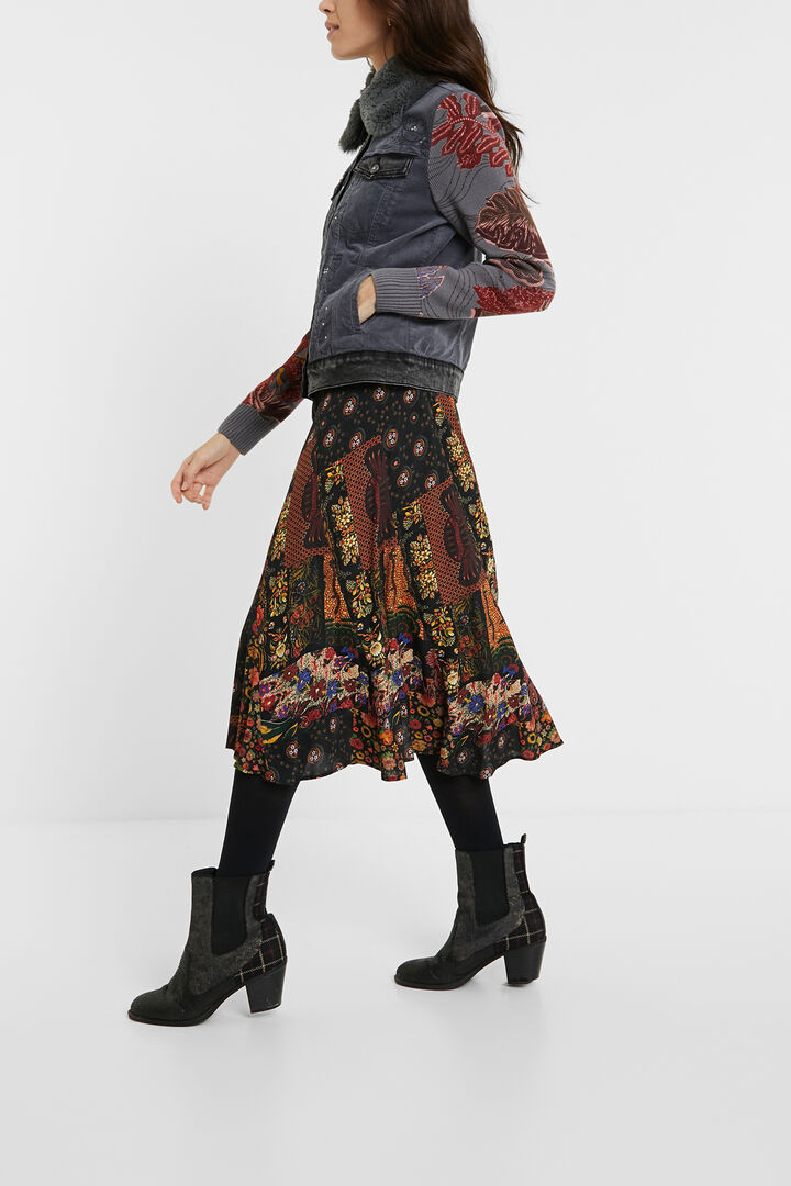 Veste bi-mati&egrave;re en velours c&ocirc;tel&eacute; fin col d&eacute;tachable | Desigual