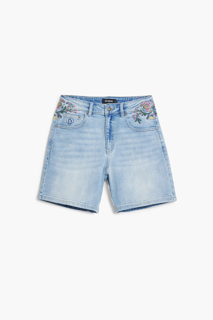 Embroidered denim shorts