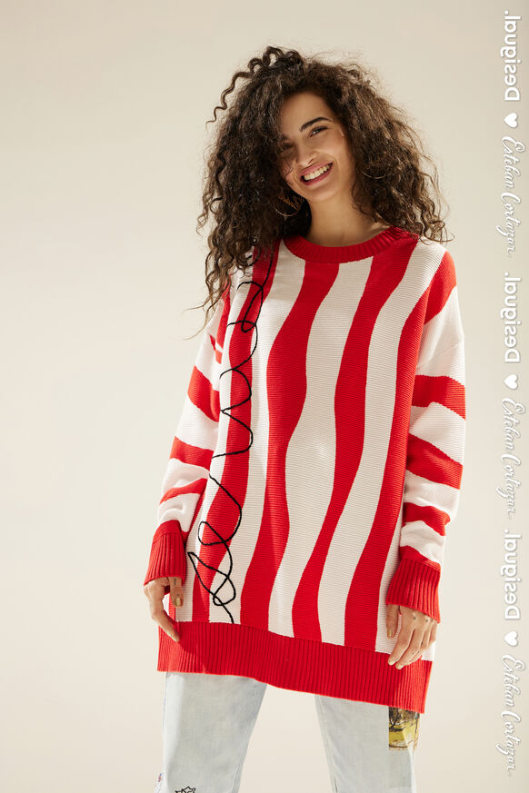 Oversize knit jumper with red waves | Desigual