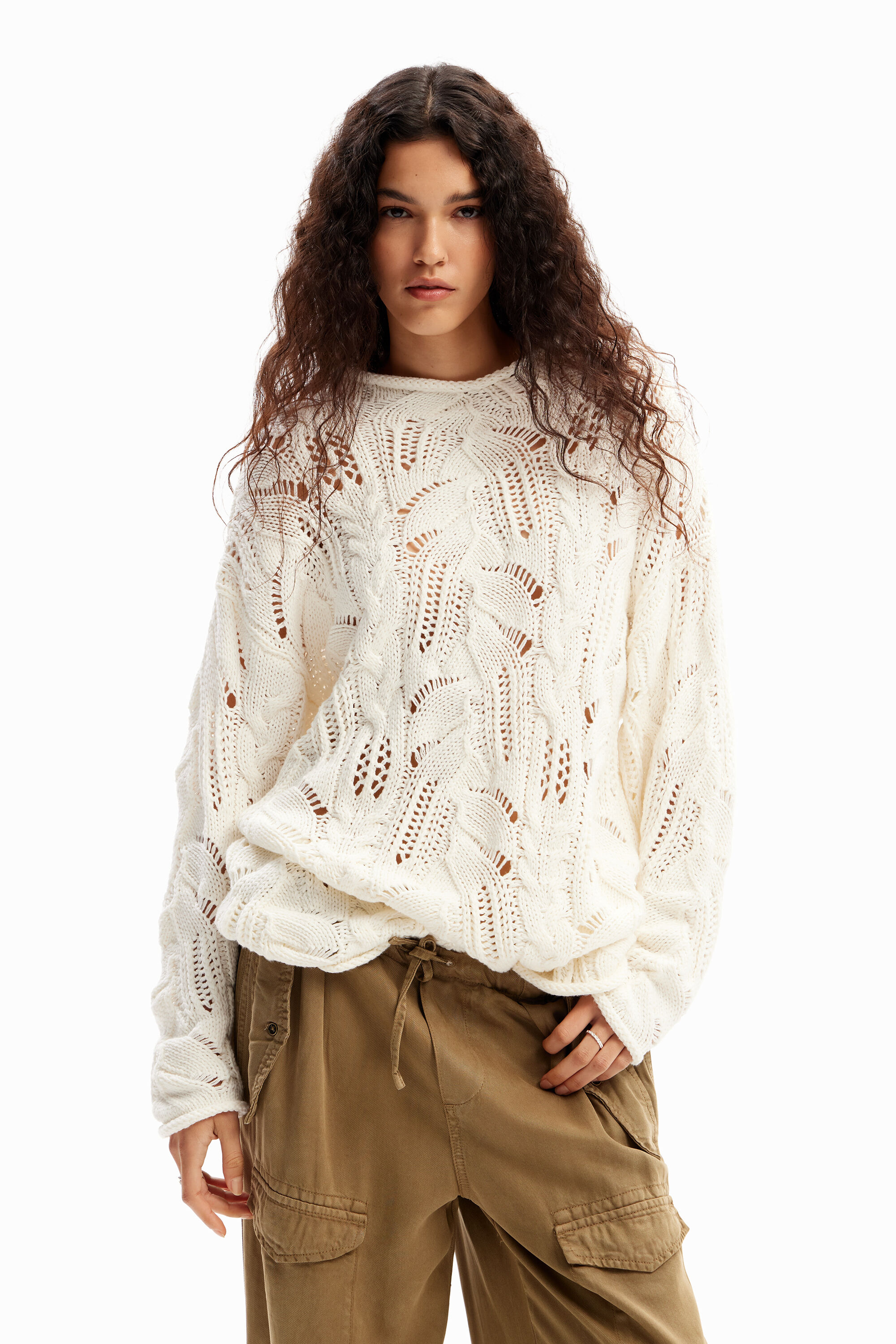 Desigual Oversize openwork pullover